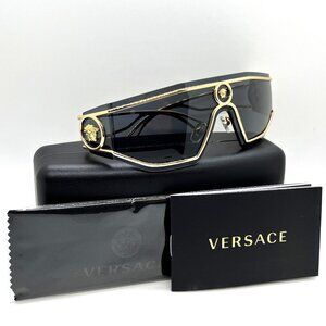 VERSACE VE 2226 Sunglasses Metal Shield Style 1002/87 Gold / Dark Grey